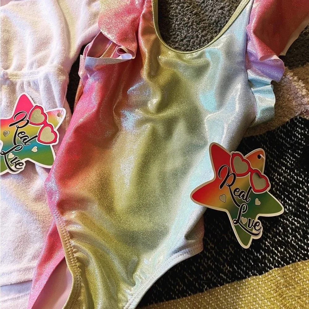 NWT Rainbow Glitter Swimsuit and Terry Cloth Dress